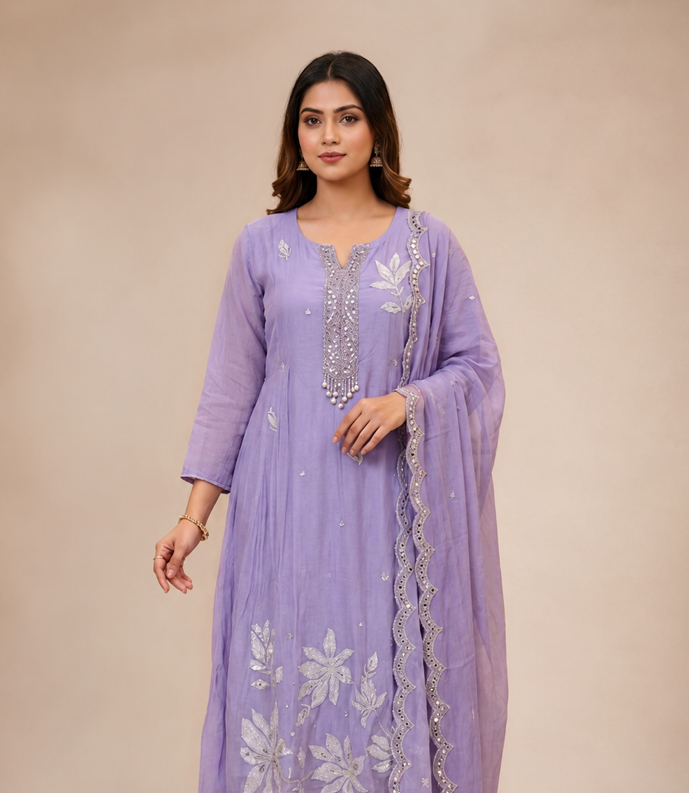 Mulchanderi Purple Suit