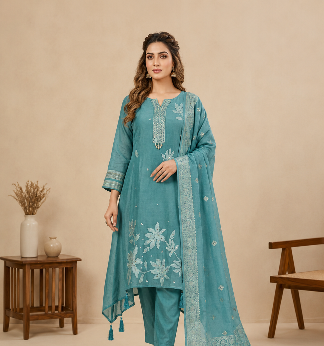 Mulchanderi Green Suit